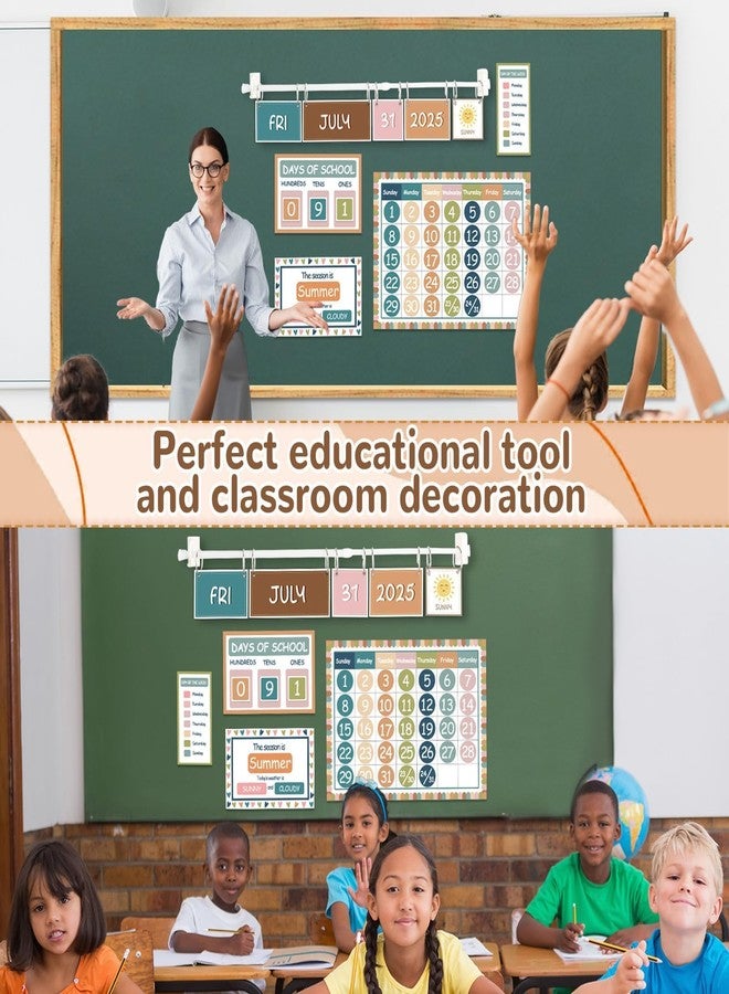 Oitnlaughter Flip Calendar for Classroom Boho Bulletin Board Set Back to School Classroom Decorations Boho Rainbow Hanging Flip Calendar Adjustable Holder Seasons Weather Days Week Chart for Teacher Elementary Preschool Supplies - Image 4
