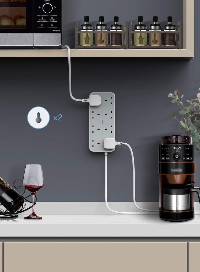 تيسان سلك تمديد بثلاث فتحات USB، قابس تمديد TESSAN بثمانية اتجاهات مع كابل بطول 2 متر، مقابس متعددة مثبتة على الحائط بقوة 13 أمبير، منفذ شريط الطاقة، تصنيف الطاقة 3250 وات (بحد أقصى 250 فولت، 13 أمبير)، مصهر داخلي 13 أمبير، مخرج USB A 5 فولت/2.4 أمبير كحد أقصى لكل منفذ، مخرج USB C 5 فولت/3 أمبير (بحد أقصى 3 أمبير)، إجمالي خرج تيار مستمر 15 وات، سلك تمديد أبيض - Image 4