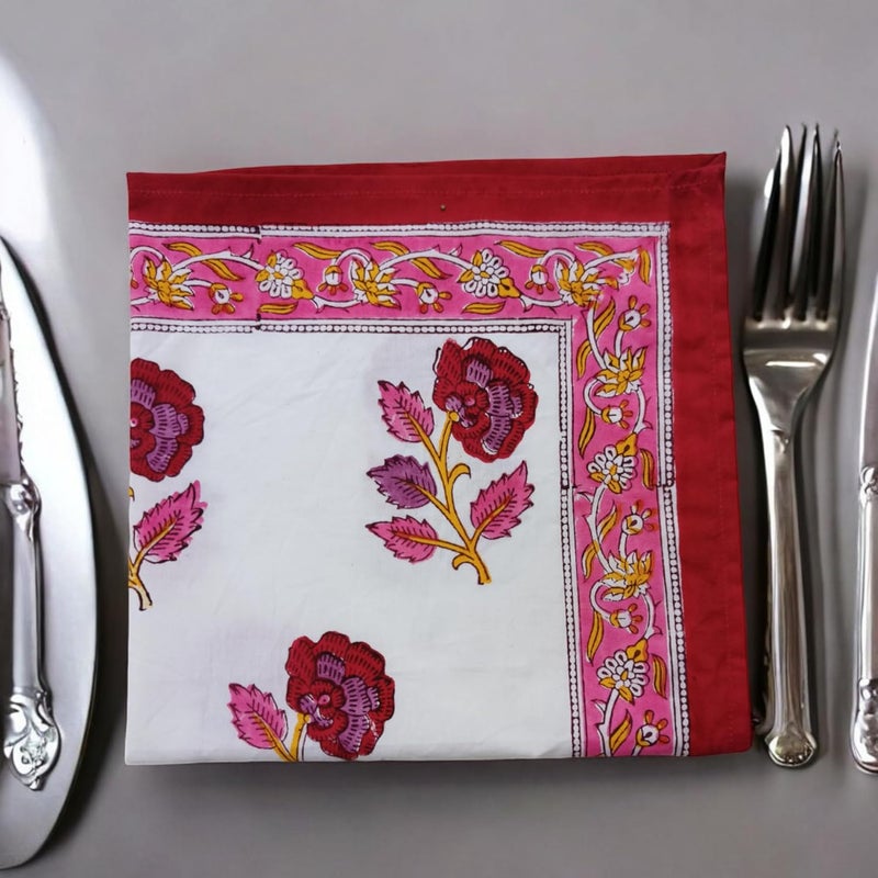 Third Eye Export Cloth Napkins Set of 6  Pink Cotton Floral Dinner Napkins for Table  Reusable Indian Block Print Washable Napkins for Wedding Party Boho Decor Rose Pink Large 18x18 Inches - Image 3