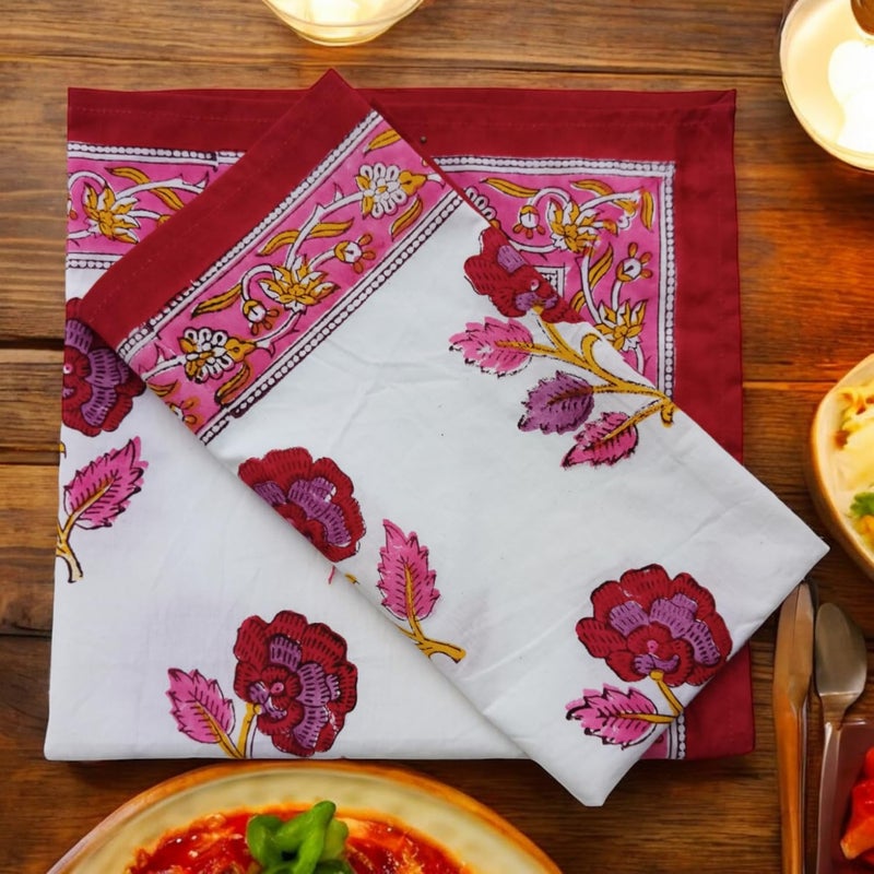 Third Eye Export Cloth Napkins Set of 6  Pink Cotton Floral Dinner Napkins for Table  Reusable Indian Block Print Washable Napkins for Wedding Party Boho Decor Rose Pink Large 18x18 Inches - Image 4