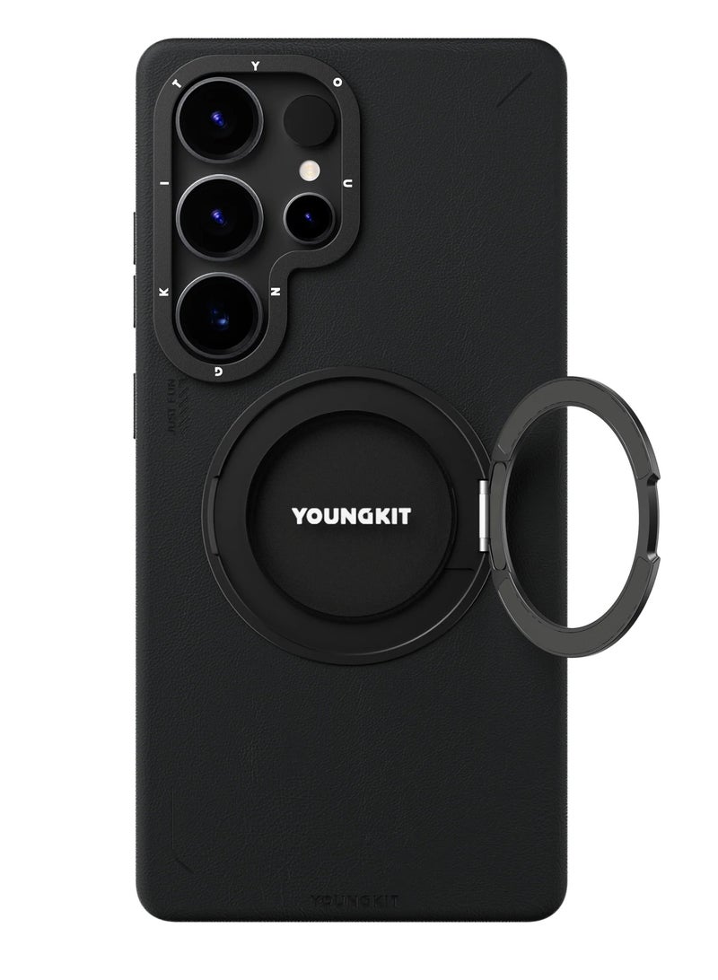 YOUNG KIT 360° Rotating Magnetic Leather Stand Case for Samsung Galaxy S25 Ultra – Anti-Smudge, Kickstand Cover - Image 1