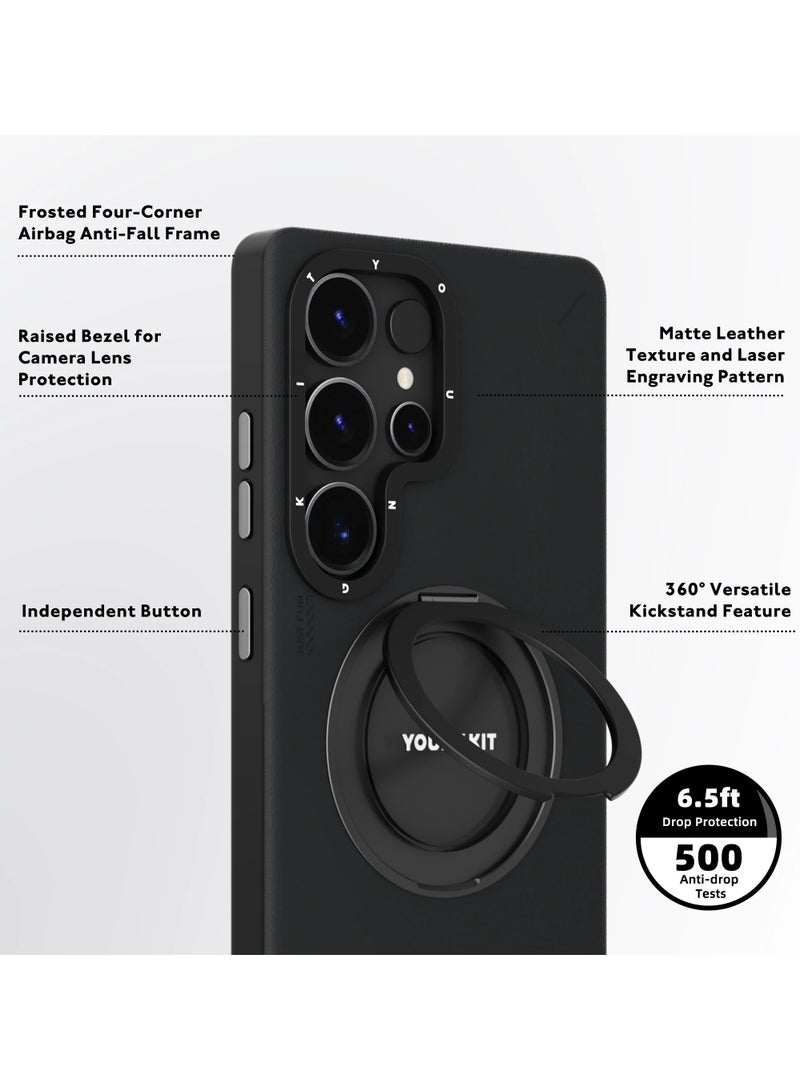 YOUNG KIT 360° Rotating Magnetic Leather Stand Case for Samsung Galaxy S25 Ultra – Anti-Smudge, Kickstand Cover - Image 3