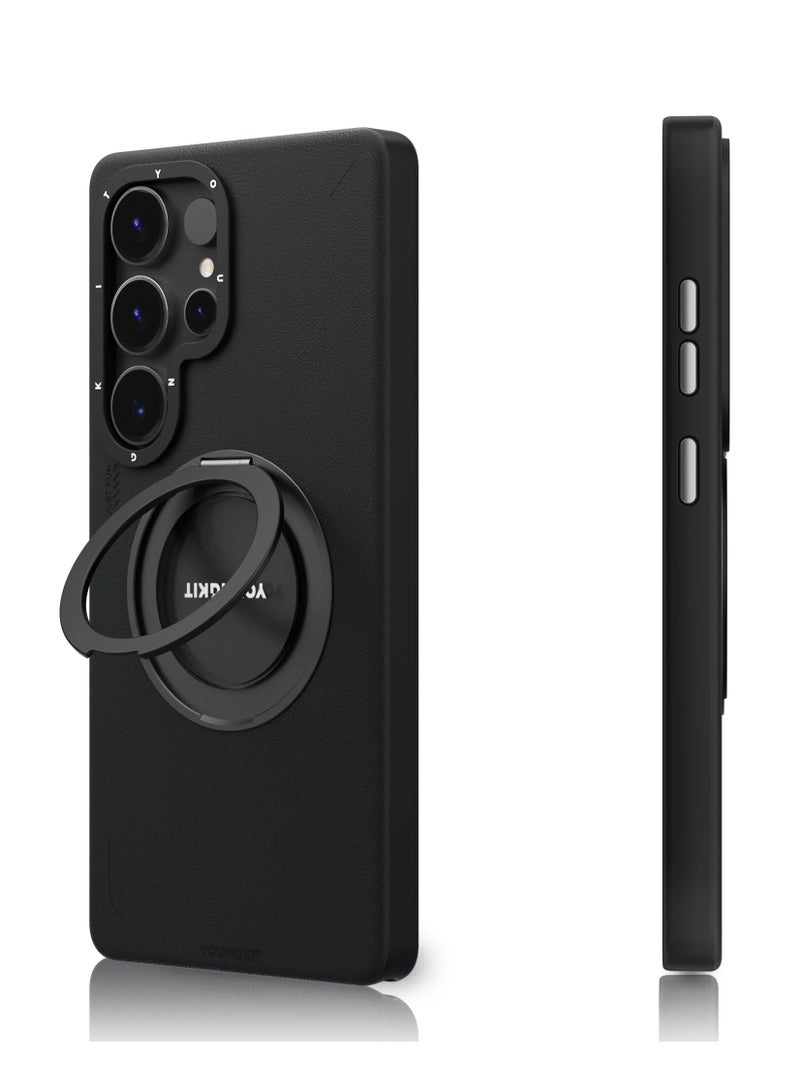 YOUNG KIT 360° Rotating Magnetic Leather Stand Case for Samsung Galaxy S25 Ultra – Anti-Smudge, Kickstand Cover - Image 2