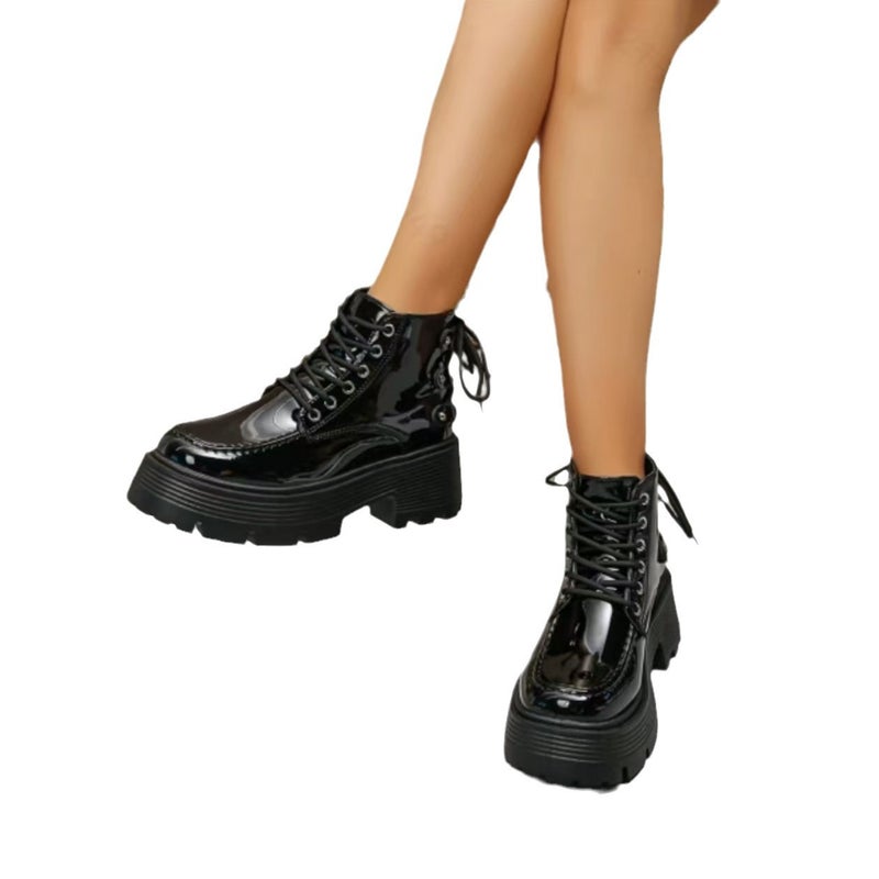 Plus Size Single-Layer Boots For Women In Martin Boots With Thick Soles And Increased Height British Style Thin Short Boots - Image 4
