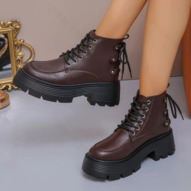 Plus Size Single-Layer Boots For Women In Martin Boots With Thick Soles And Increased Height British Style Thin Short Boots - Image 3