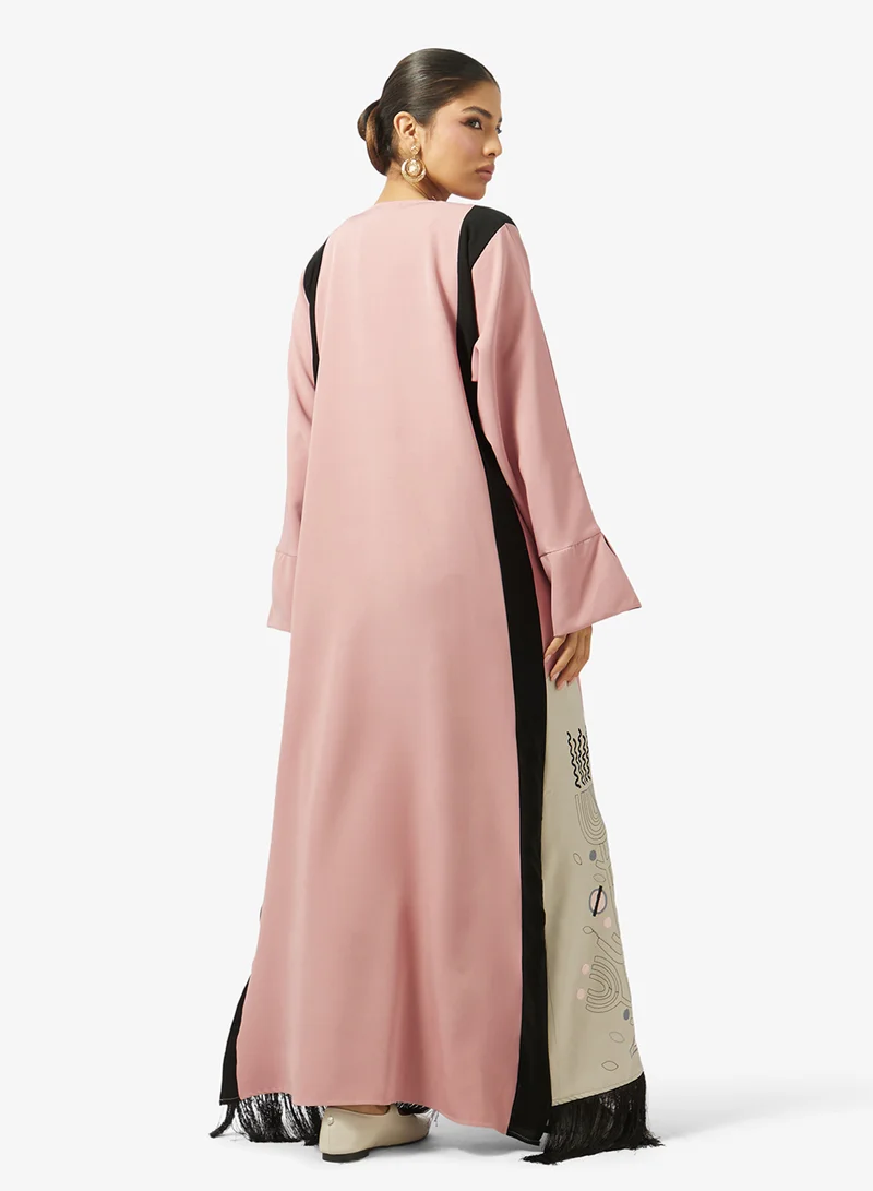 hayas closet Zip Detailed Open Front V Neck Abaya
