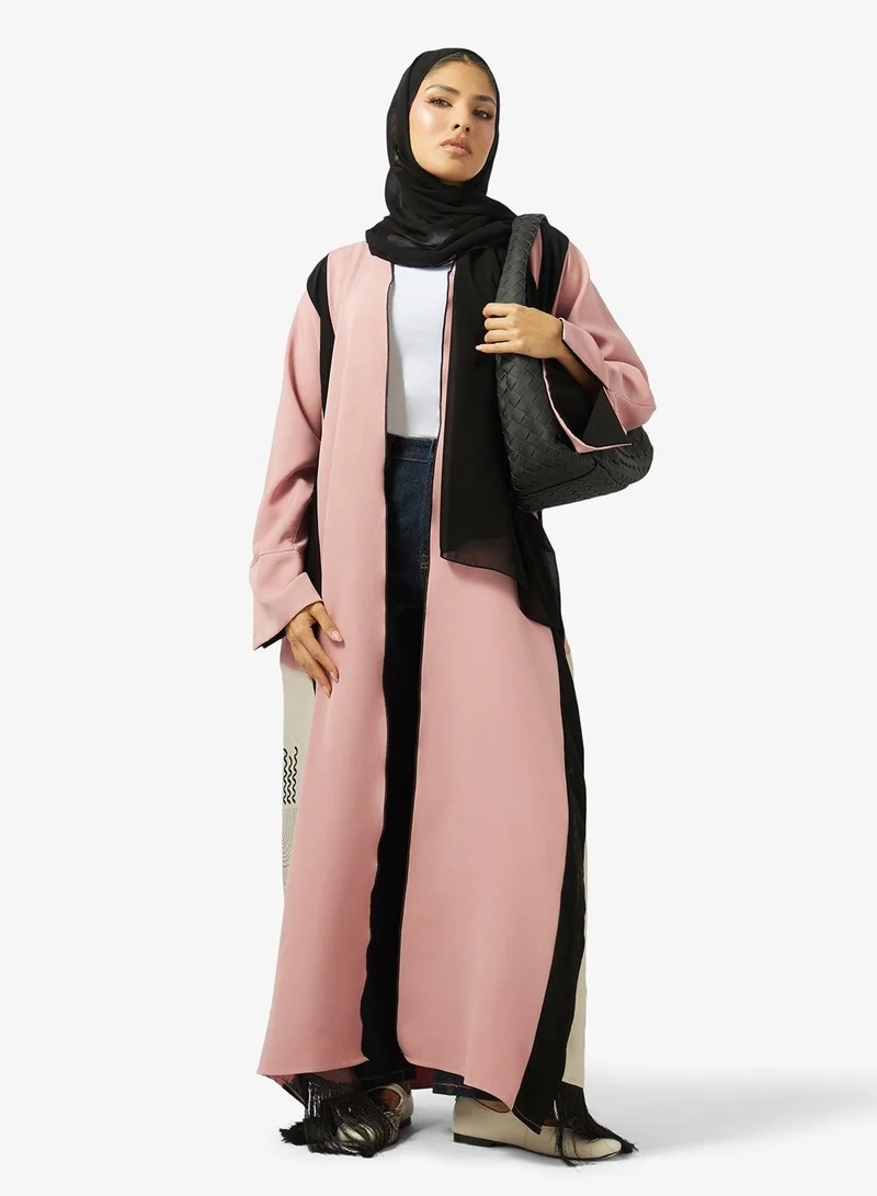 hayas closet Zip Detailed Open Front V Neck Abaya