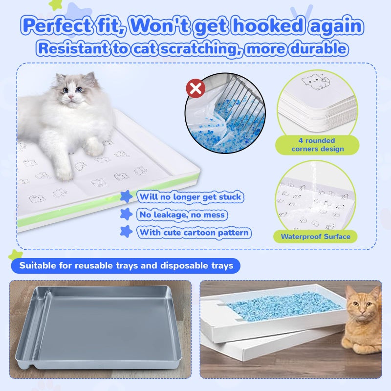 PETOCAT Cat Litter Liners with Anti-scratch Cardboard for Pet Scoop Free Self-Cleaning Litter Box, Kitten Waste Bag Compatible with Reusable/Disposable Refill Tray, Large Drawstring Kitty Poop Bags 20 Count - Image 2