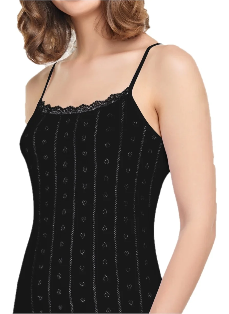 Tutku Passion Women's Jacquard Rope Strap Black Undershirt 6 Pack