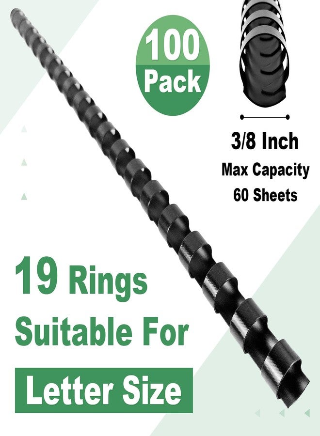HOUYEE 100 Pack 3/8 Inch Plastic Binding Comb 19 Ring, 60 Sheet Capacity, Black Comb Binding Spines for Letter Size Paper - Image 2