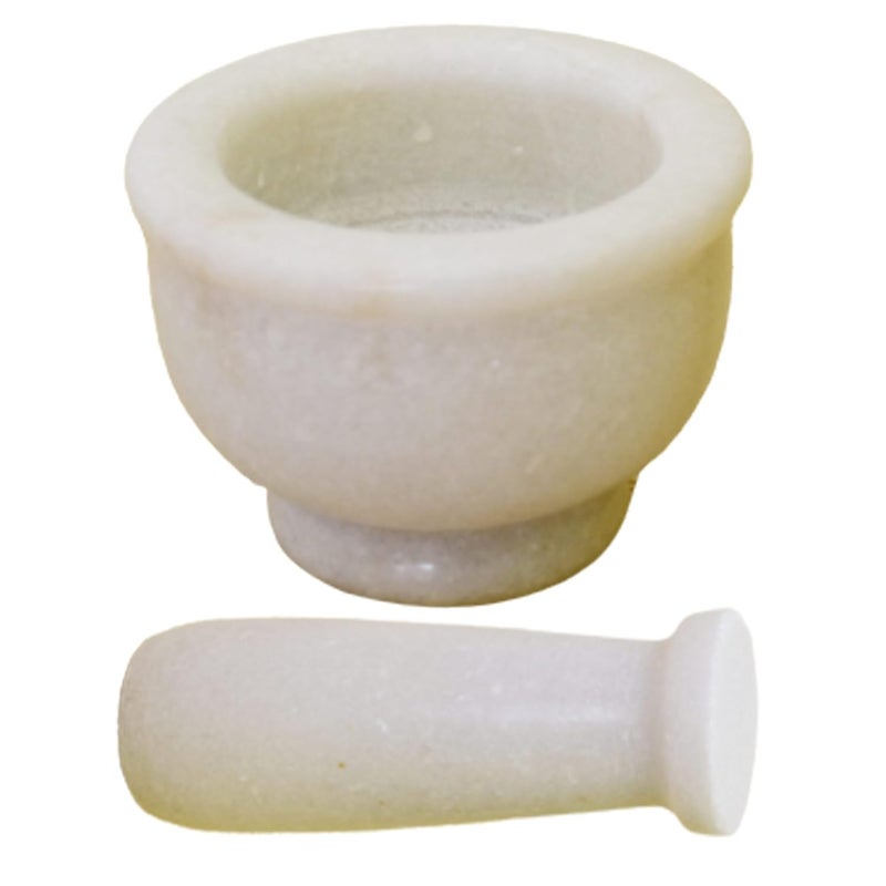 KunhaR Natural White Marble Mortar and Pestle Set Imam Dasta Ohkli Musal Kharal 4 x 25 Inches White Half Polish - Image 4