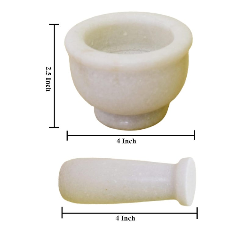 KunhaR Natural White Marble Mortar and Pestle Set Imam Dasta Ohkli Musal Kharal 4 x 25 Inches White Half Polish - Image 3
