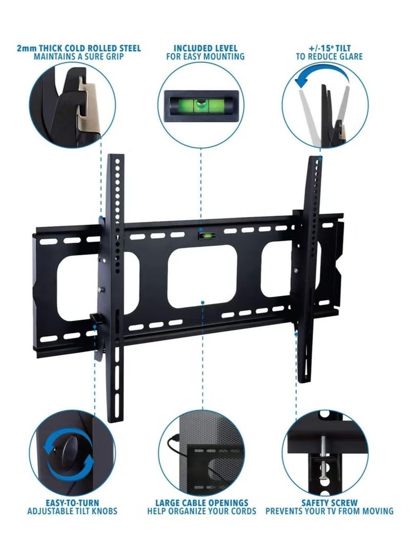 TV Wall Mount Bracket Slim for 40 to 80 Inch Flat and Curved Screens Heavy Duty Low Profile Supports 100 lbs VESA 200x200 to 400x600mm Space Saving Adjustable Easy Installation - Image 2