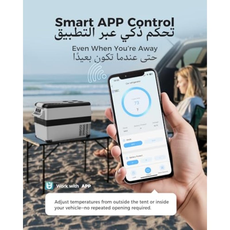 45L car refrigerator for camping/travel/home/truck/RV/boating, aluminum alloy body, black, dual-zone temperature control from -20C to 20C with APP connectivity and ergonomic handle - Image 5