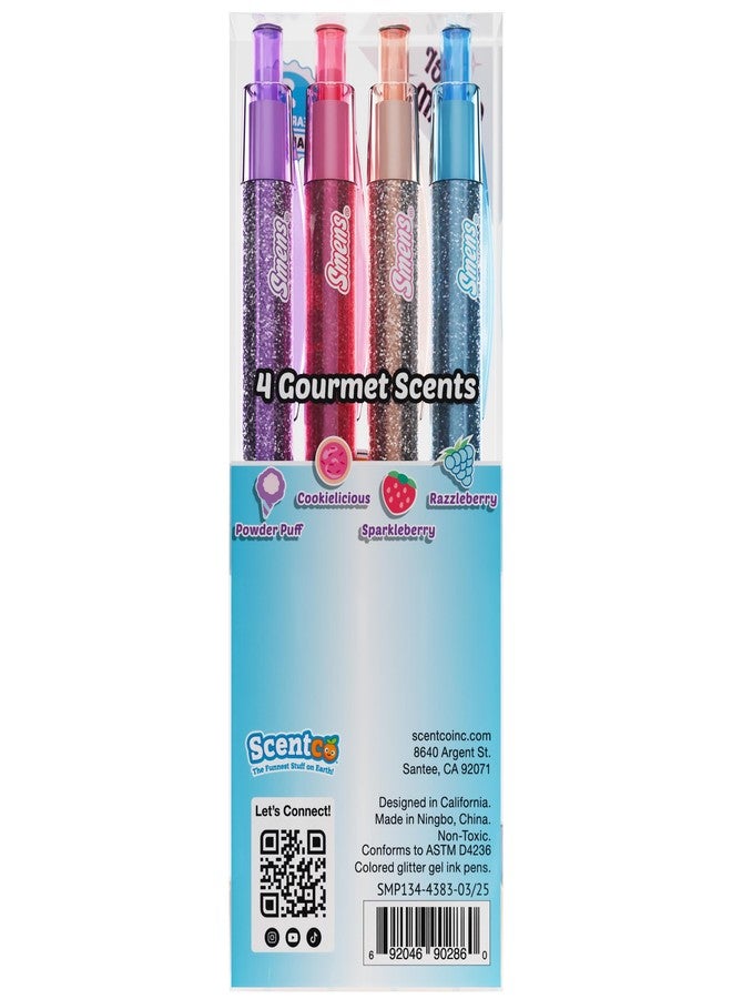 Scentco Glitter Glam Smens - Colored Glitter Gel Ink Pens with Patented Gourmet Scented Grips, Medium Point, 4 Count - Fun, Cute, Cool, Smelly Pens for Kids - Image 5