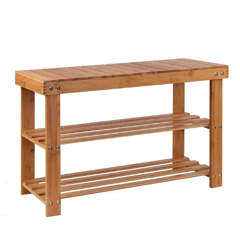 FEELING MALL FEELING MALL Shoe Rack Bench Bamboo Shoes Storage Cabinet Organiser Benches Seat Ottoman Stool Organizer Home Decor Indoor Outdoor Bedroom Bathroom Hallway Furniture Durable and Strong - Image 1