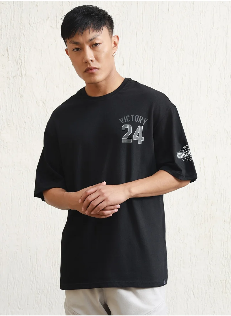 هوبرهولمي Men’s Relaxed Fit Graphic Drop Shoulder T-shirt in Black, Cotton Jersey