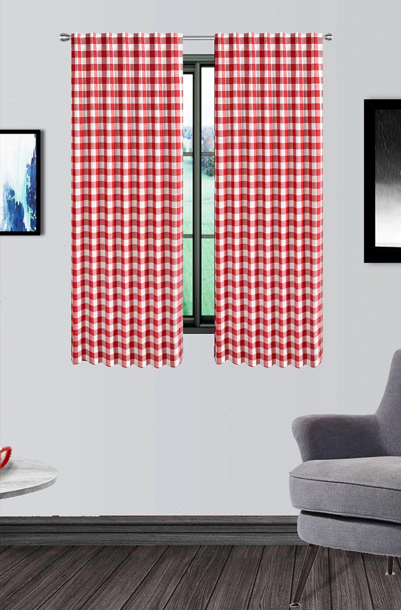 Light & Pro Light & Pro Buffalo Back Tab Plaid Check Cotton Curtains Red and White  Gingham Check Window Treatment D?cor Panels for Nursery Kitchen Bathroom Living Dining Room - 2 Panels - 50x72 Inch - Image 2
