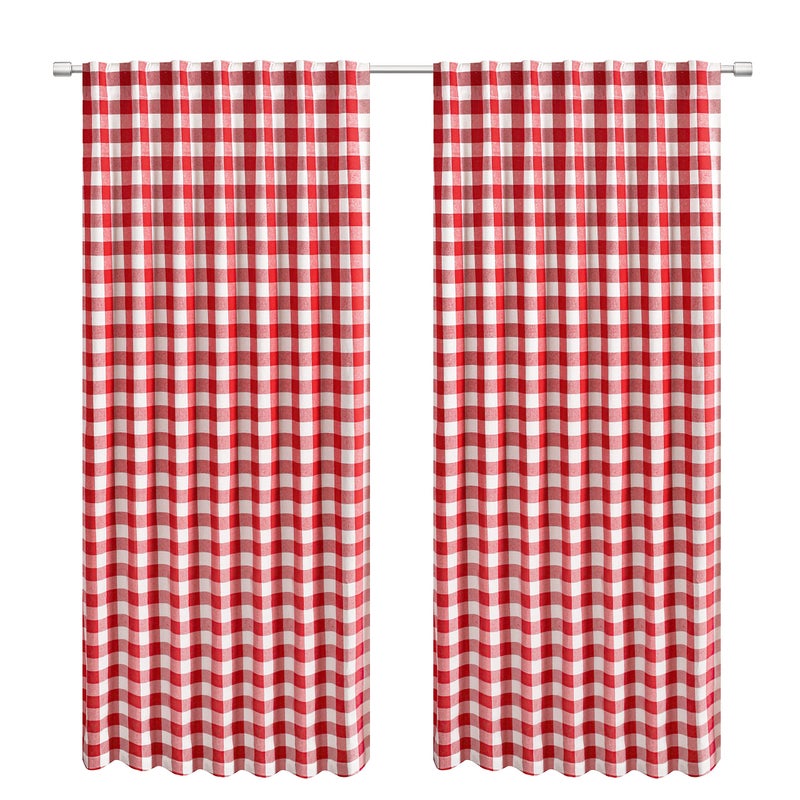 Light & Pro Light & Pro Buffalo Back Tab Plaid Check Cotton Curtains Red and White  Gingham Check Window Treatment D?cor Panels for Nursery Kitchen Bathroom Living Dining Room - 2 Panels - 50x72 Inch - Image 3