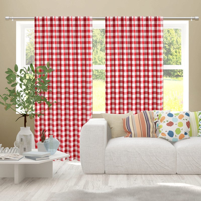 Light & Pro Light & Pro Buffalo Back Tab Plaid Check Cotton Curtains Red and White  Gingham Check Window Treatment D?cor Panels for Nursery Kitchen Bathroom Living Dining Room - 2 Panels - 50x72 Inch - Image 5