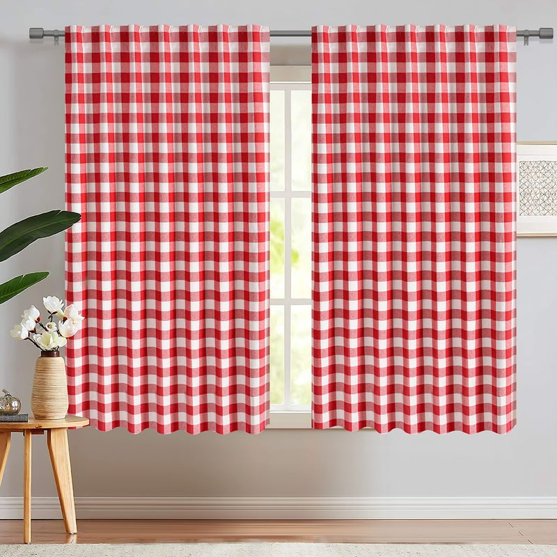 Light & Pro Light & Pro Buffalo Back Tab Plaid Check Cotton Curtains Red and White  Gingham Check Window Treatment D?cor Panels for Nursery Kitchen Bathroom Living Dining Room - 2 Panels - 50x72 Inch - Image 4