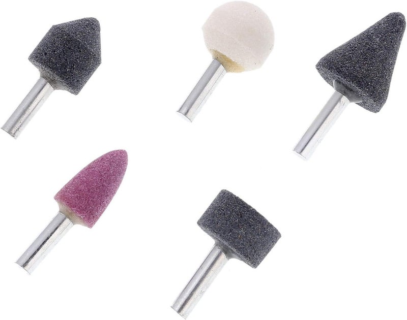 BMB Mounted Stone Set 5 Pieces Grinding Wheel Head Points Abrasive Heads Cutting Polishing Grey/Pink/White K20070 - Image 3