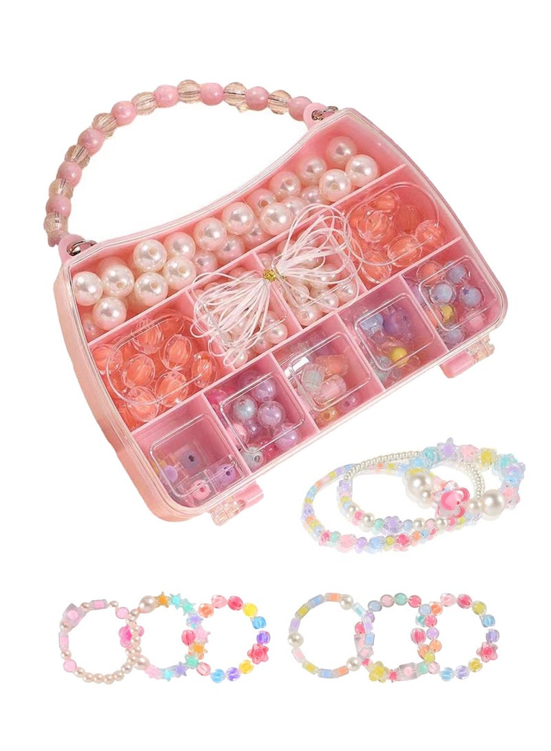 Meishida 220+ Jewelry Making Kit Gifts for Kids,Pink Handbag Bead Box for Bracelet Making Kit for Girls,6-Year-Old Girl Birthday Gift,Jewelry Crafts for Kids Ages 3+  - Image 1