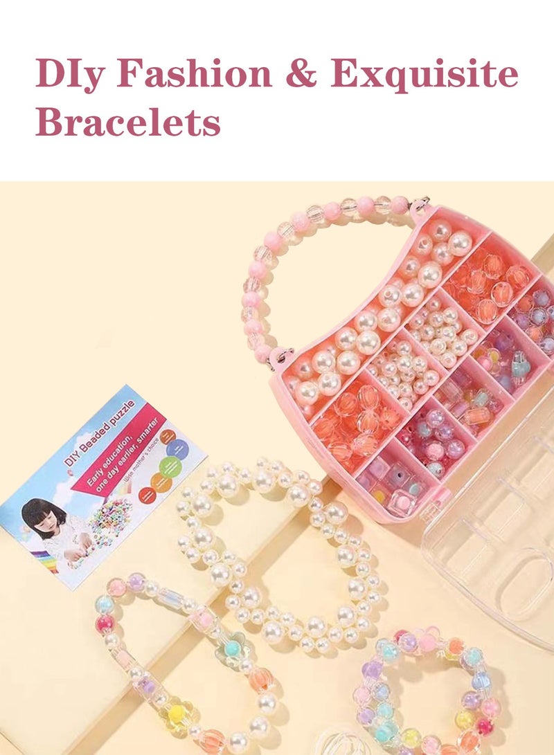 Meishida 220+ Jewelry Making Kit Gifts for Kids,Pink Handbag Bead Box for Bracelet Making Kit for Girls,6-Year-Old Girl Birthday Gift,Jewelry Crafts for Kids Ages 3+  - Image 2