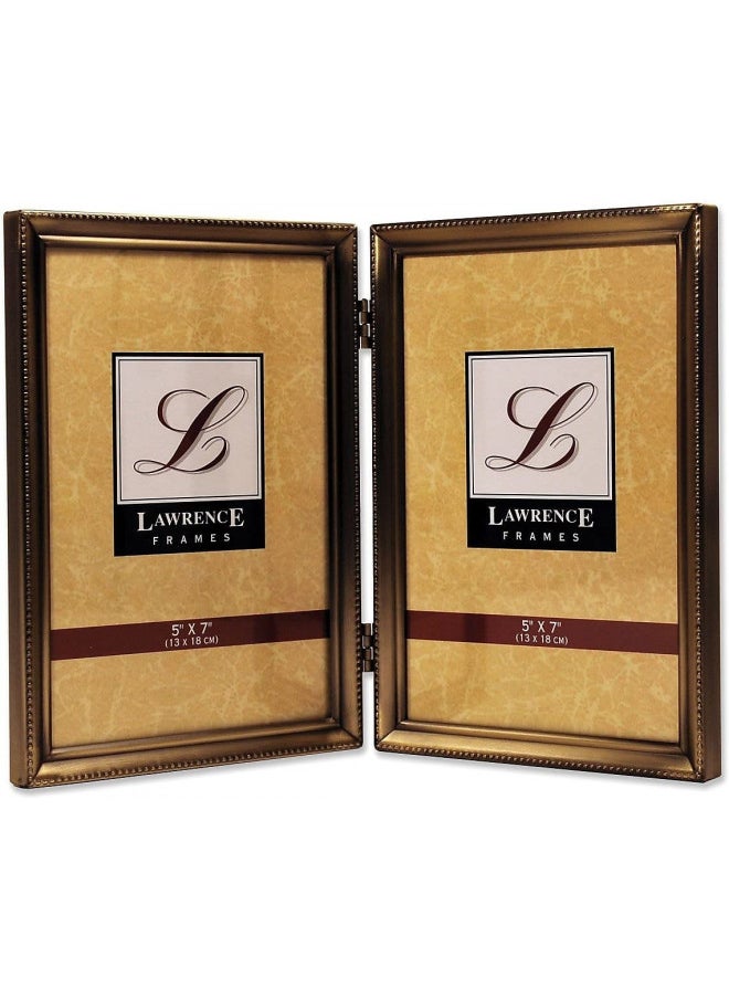 Lawrence Frames Lawrence Frames Bead Border Design, 5x7 Double, Satin Gold 
