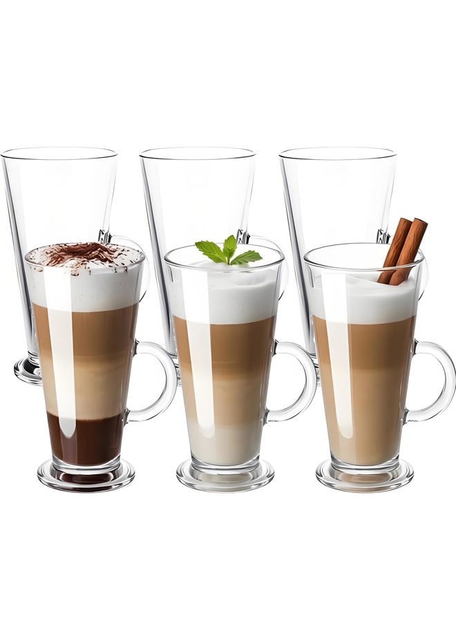 WUWEOT 6 Pack Irish Coffee Mugs, 9 OZ Clear Coffee Cups, Glass Coffee Glasses with Convenient Handle for Coffee, Tea, Water, Juice, Beer, Milk Hot And Cold Drinks - Image 1