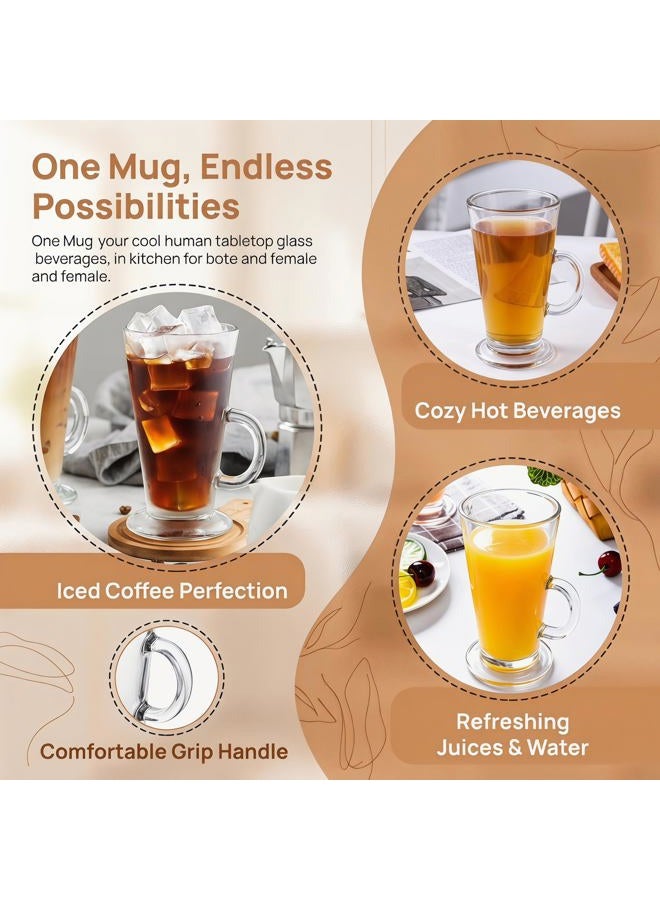 WUWEOT 6 Pack Irish Coffee Mugs, 9 OZ Clear Coffee Cups, Glass Coffee Glasses with Convenient Handle for Coffee, Tea, Water, Juice, Beer, Milk Hot And Cold Drinks - Image 4