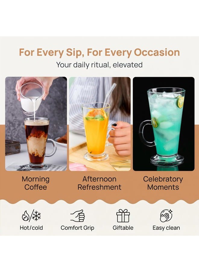 WUWEOT 6 Pack Irish Coffee Mugs, 9 OZ Clear Coffee Cups, Glass Coffee Glasses with Convenient Handle for Coffee, Tea, Water, Juice, Beer, Milk Hot And Cold Drinks - Image 3