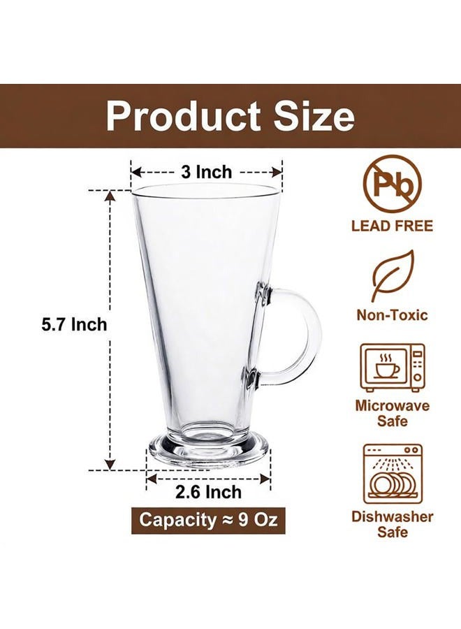 WUWEOT 6 Pack Irish Coffee Mugs, 9 OZ Clear Coffee Cups, Glass Coffee Glasses with Convenient Handle for Coffee, Tea, Water, Juice, Beer, Milk Hot And Cold Drinks - Image 2
