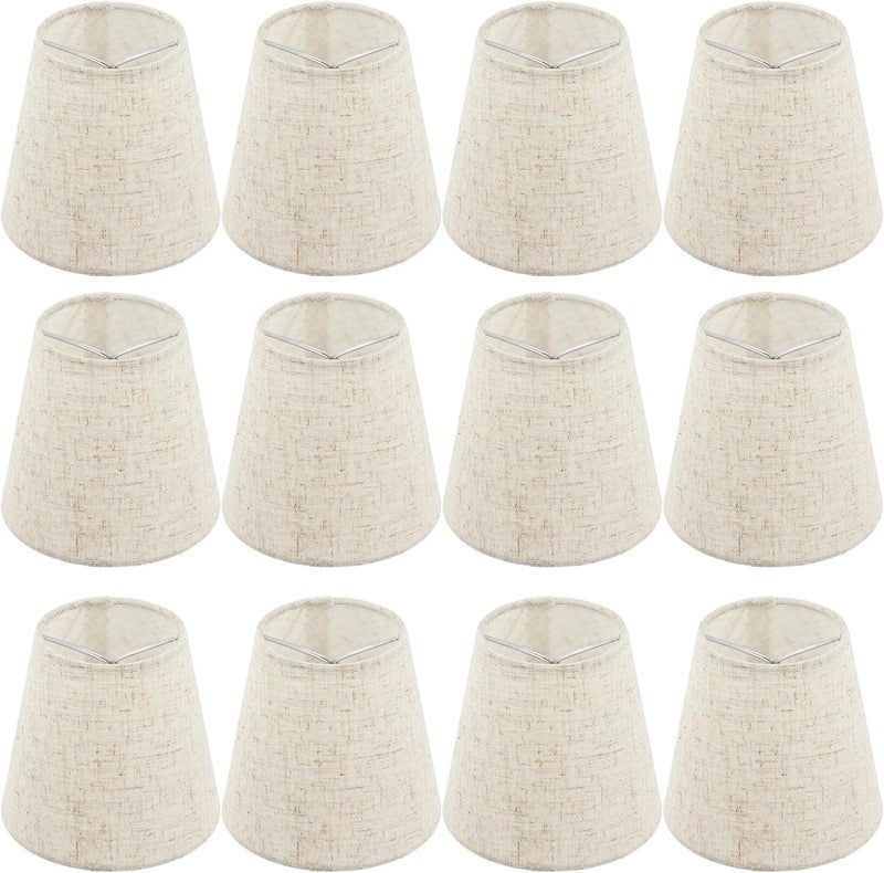 Lnrueg Set of 6 Chandelier Lamp Shades 5 Inch, Mini Barrel Lampshades Clip On for Table Lamp Wall Lamp Replacement, Natural Linen Mini Lamp Shade, 3.5x5x5.5in (Top Height  Bottom) - Image 1