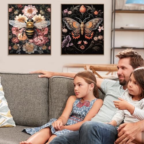 Kaixine 4 Pack Insect Paint by Numbers Kit for Adults Beginner with Frame,Dragonfly Moth Bee Butterfly Paint by Number with Wooden Easel DIY Landscape Adult Paint by Number Kits for Home Decor 9x12inch - Image 5