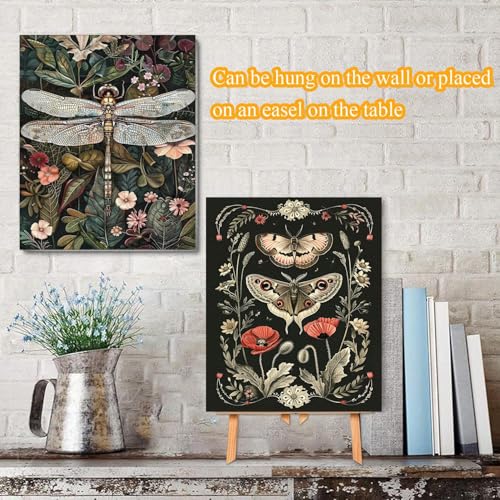 Kaixine 4 Pack Insect Paint by Numbers Kit for Adults Beginner with Frame,Dragonfly Moth Bee Butterfly Paint by Number with Wooden Easel DIY Landscape Adult Paint by Number Kits for Home Decor 9x12inch - Image 2