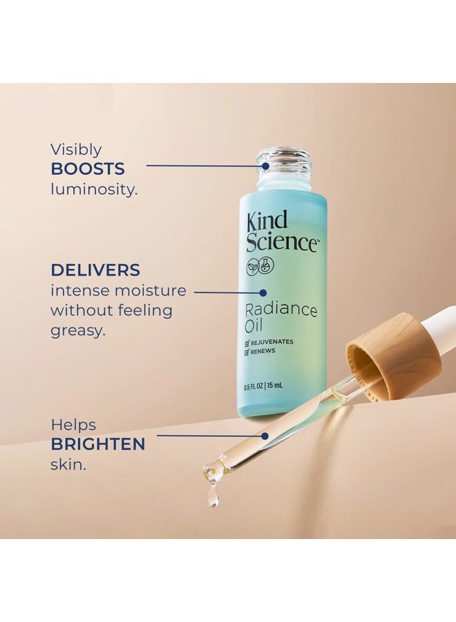 Kind Science Radiance Face Oil - Hydrating with Vitamin E, C & A, Bakuchiol, Jojoba & Moringa Oil - Anti Aging to Give Skin a Fresh, Dewy Look - Vegan, Paraben Free, Cruelty Free, 0.5 fl oz - Image 2