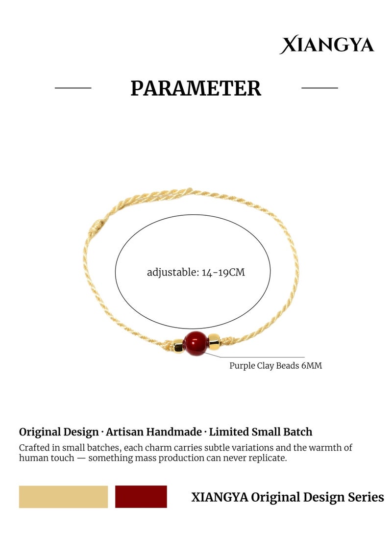 XIANGYA Rope Bracelet Beige String Bracelet for Women, Friend Bracelet, Adjustable Minimalist Rope with Red Round Glass Bead & Gold Accents, Handmade Everyday Bracelet Gift - Image 3