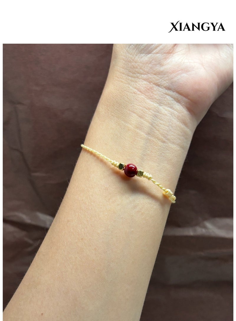 XIANGYA Rope Bracelet Beige String Bracelet for Women, Friend Bracelet, Adjustable Minimalist Rope with Red Round Glass Bead & Gold Accents, Handmade Everyday Bracelet Gift - Image 5