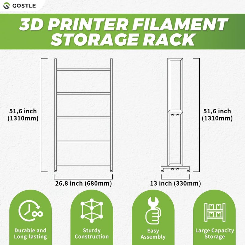 gostle 3D Printer Filament Storage Rack, Heavy-Duty 5-Tier Organizer for 3D Printing Spools, Large Capacity Holder for 3D Printing Rolls - Image 3