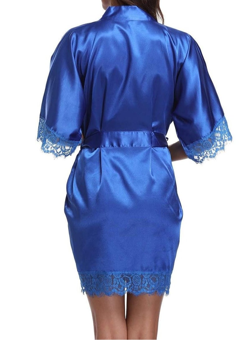 VITION ملابس داخلية نسائية للبنات، ملابس نوم شهر العسل، ملابس داخلية من الدانتيل، ملابس نوم، فستان نوم، شبكة، ملابس نوم ماكسي، رداء ناعم من الحرير (كبير) أزرق - Image 3