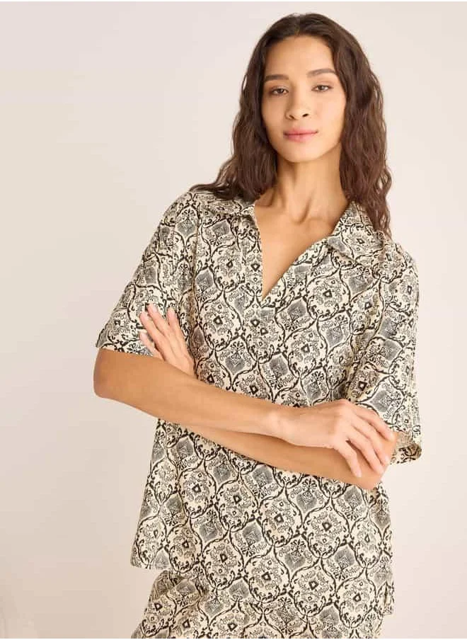 فاف Printed Collar Top and Pyjama Set