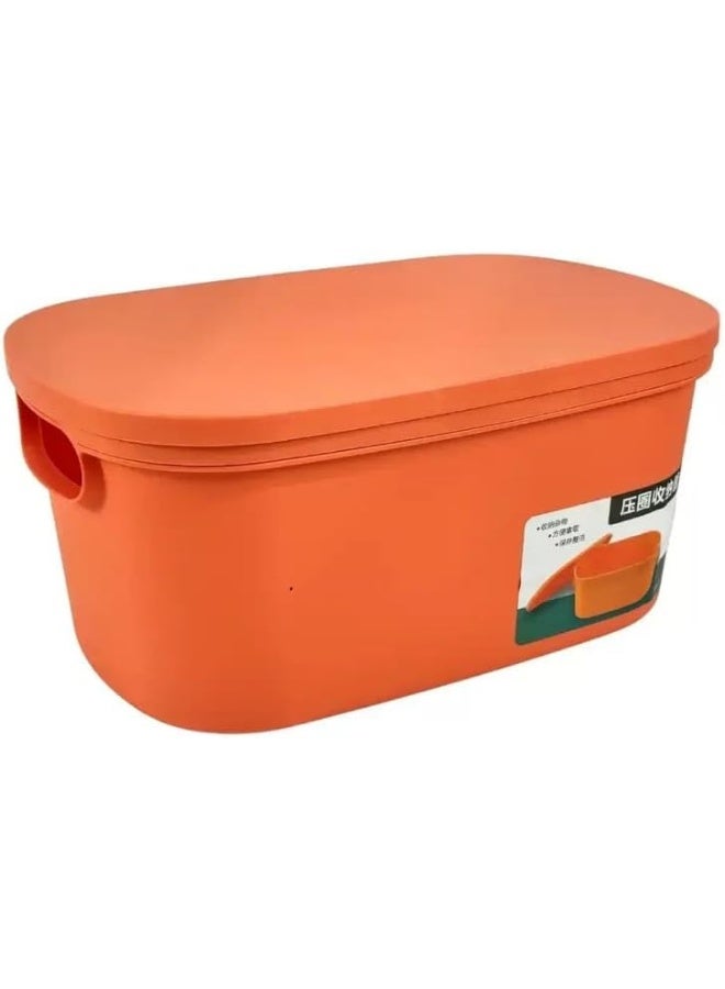 Day To Day Plastic Multipurpose Basket Cabinet Organizer, Desktop Storage Bin With Handle And Lid- Orange - Image 1