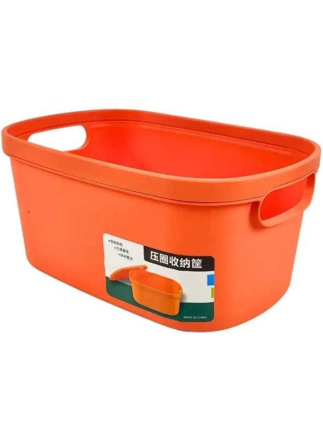 Day To Day Plastic Multipurpose Basket Cabinet Organizer, Desktop Storage Bin With Handle And Lid- Orange - Image 2