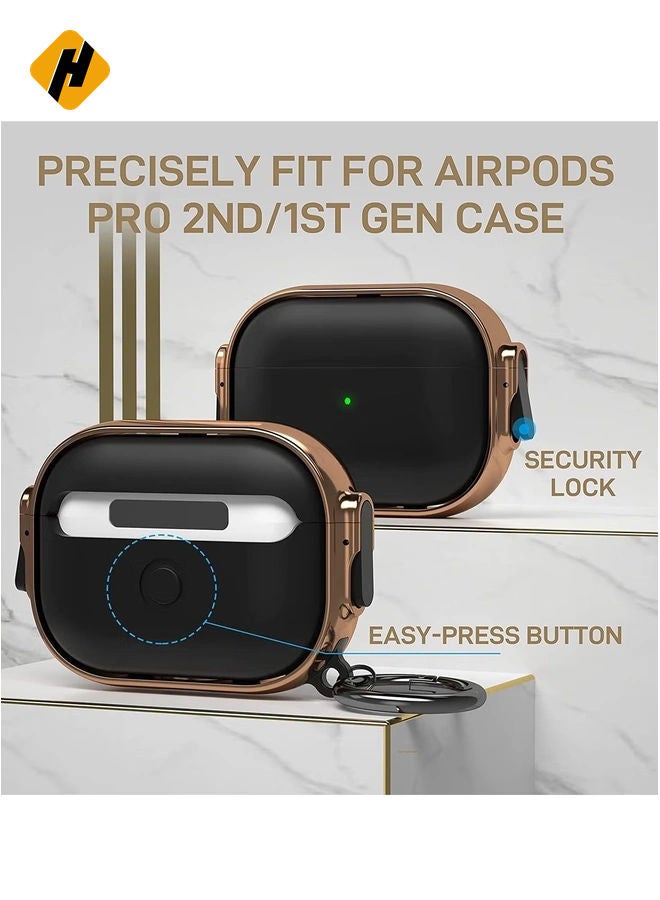 Electroplated Case for AirPods Pro 2nd generation 2022, Dual Side Secure Lock Full Body Shockproof Hard Shell Protective Case Cover with Keychain for AirPods Pro 2 (Black)