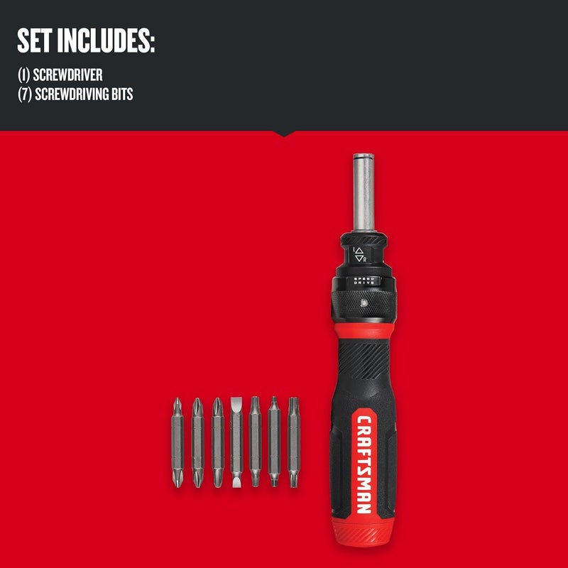 CRAFTSMAN Ratcheting Screwdriver, SpeedDrive, 2” Double Ended Bits Included, Handle Holds Up To 6 Bits (CMHT68129) - Image 2