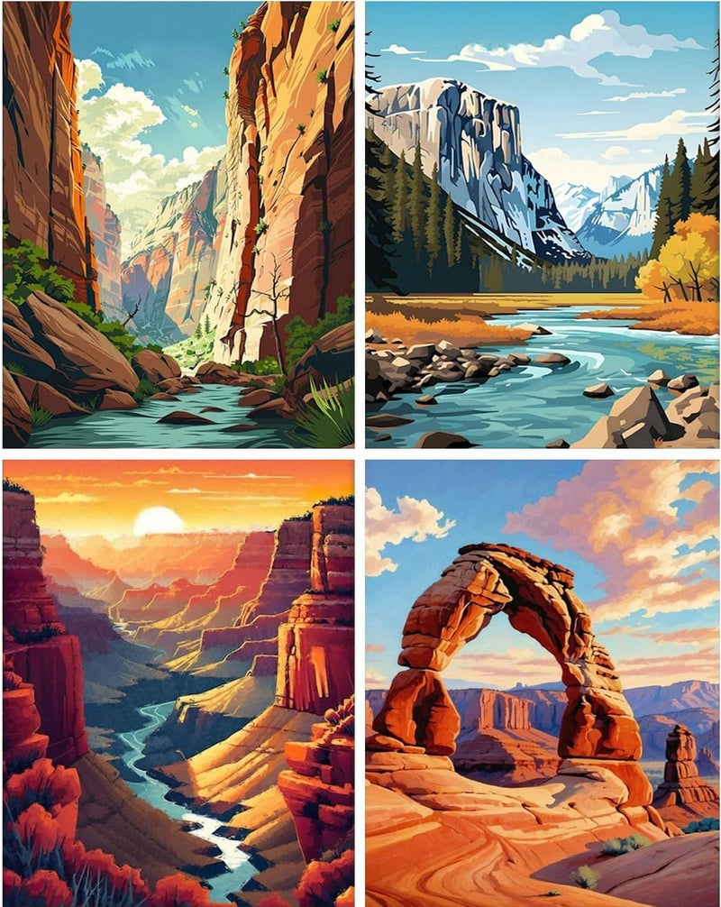 ARPADAMO 4 Pack Diamond Art Kits for Adults,5D National Park Diamond Painting DIY Diamond Art Landscape Diamond Painting for Adult,Round Full Drill Diamonds, Diamond Kit for Home Decor-12x16inch - Image 1