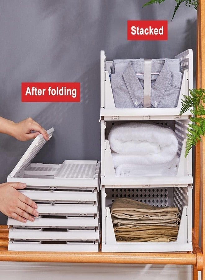 Qshare Storage Drawers - Multipurpose Clothes Box for Wardrobe, Foldable Stackable Cupboard Organizer for Storage Rack, Adjustable Almirah Sliding Tray Basket for Cloth, Files (8, White) - Image 4