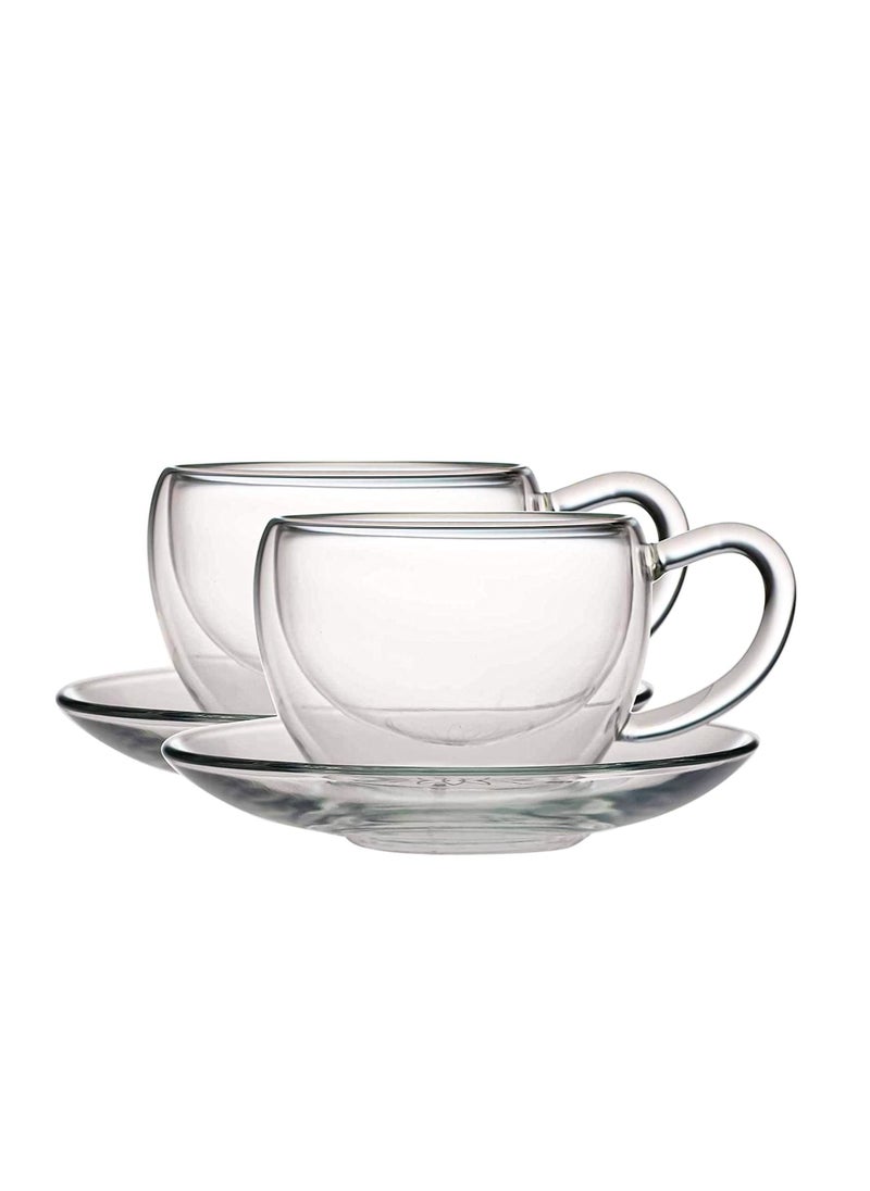 Wisteria 4 Pieces Set of Double Walled Tea Cup And Saucer,  for Coffee, Iced Items etc  - Image 1