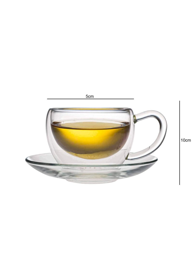 Wisteria 4 Pieces Set of Double Walled Tea Cup And Saucer,  for Coffee, Iced Items etc  - Image 2